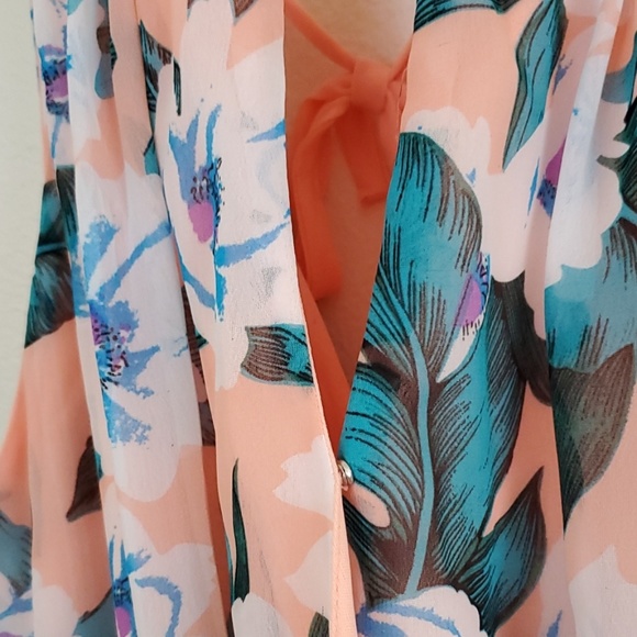 Papaya Summer Peach, Blue, Cream, Pink Floral Print Halter Dress L - Picture 3 of 7